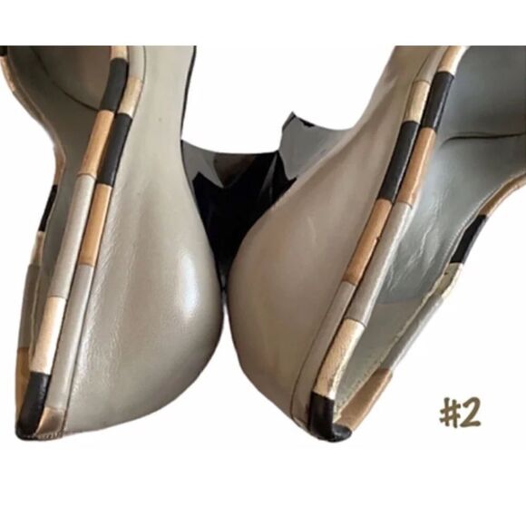 GEORGINA GOODMAN NWOT Color Block Peep-Toe  Heels-Striped Soles 39.5 - Picture 6 of 7